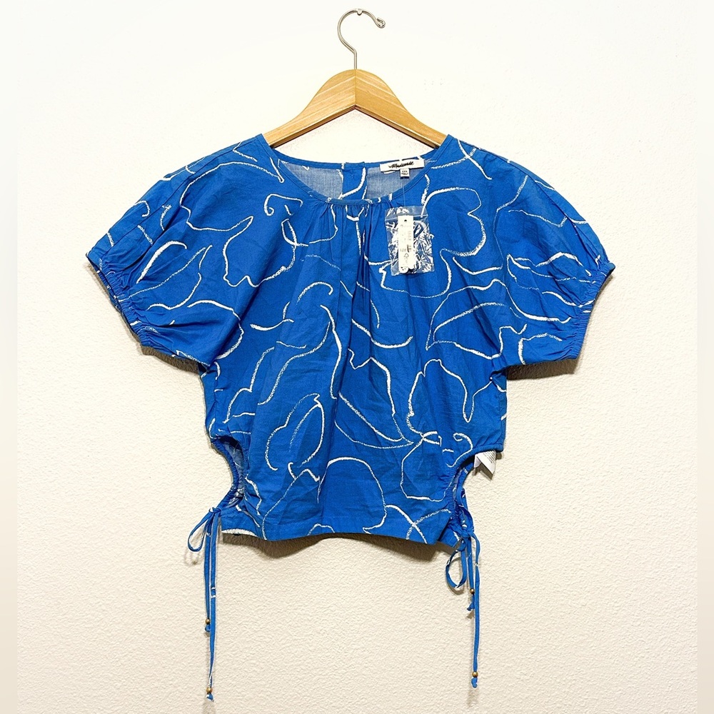 Embroidered Poplin Puff-Sleeve Cutout Crop Top from Madewell - MSRP $88 - NWT